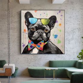 Abstract Black Dog Oil Painting on Canvas Large Wall Art Original Floral Art Custom Painting Living Room Home Decor Gift Fancy Art (Style: 01, size: 160x160cm)