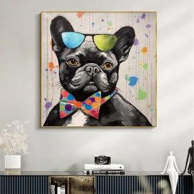 Abstract Black Dog Oil Painting on Canvas Large Wall Art Original Floral Art Custom Painting Living Room Home Decor Gift Fancy Art (Style: 01, size: 120x120cm)
