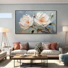 Original Large Flower Oil Painting on Canvas Canvas Wall Art Minimalist Abstract Floral Art White Decor Custom Painting Living Room Decor (Style: 01, size: 100x200cm)