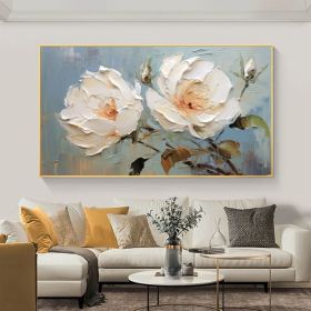 Original Large Flower Oil Painting on Canvas Canvas Wall Art Minimalist Abstract Floral Art White Decor Custom Painting Living Room Decor (Style: 01, size: 140x280cm)