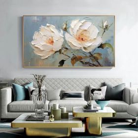 Original Large Flower Oil Painting on Canvas Canvas Wall Art Minimalist Abstract Floral Art White Decor Custom Painting Living Room Decor (Style: 01, size: 40x80cm)