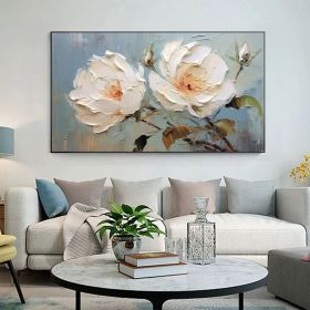 Original Large Flower Oil Painting on Canvas Canvas Wall Art Minimalist Abstract Floral Art White Decor Custom Painting Living Room Decor (Style: 01, size: 60x120cm)