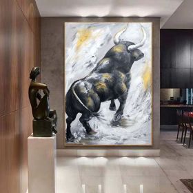 original bull artwork extra large abstract art textured impressionism painting on canvas large canvas wall art animal portrait painting (Style: 01, size: 100x150cm)