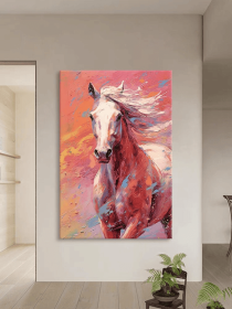 Vertical White Horse on Red Painting Multi-colored Artwork Thick Textured 3D Painting Hand-Painted Original Art for Wall Decor and Home (Style: 01, size: 80x120cm)