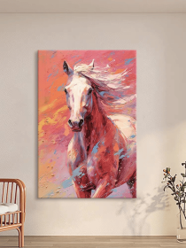 Vertical White Horse on Red Painting Multi-colored Artwork Thick Textured 3D Painting Hand-Painted Original Art for Wall Decor and Home (Style: 01, size: 90x130cm)