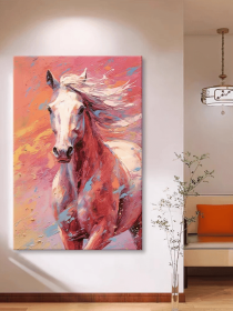 Vertical White Horse on Red Painting Multi-colored Artwork Thick Textured 3D Painting Hand-Painted Original Art for Wall Decor and Home (Style: 01, size: 100x150cm)