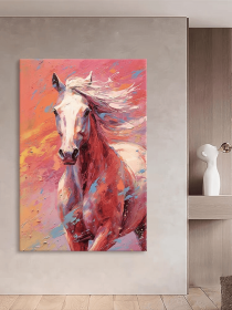 Vertical White Horse on Red Painting Multi-colored Artwork Thick Textured 3D Painting Hand-Painted Original Art for Wall Decor and Home (Style: 01, size: 60x90cm)
