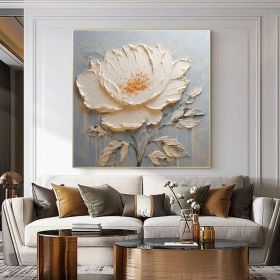 Abstract Flower Oil Painting on Canvas Extra Large Wall Art Original Minimalist Art White Floral Painting Custom Living Room Home Decor (Style: 01, size: 60x60cm)