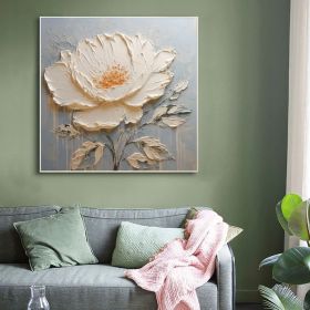 Abstract Flower Oil Painting on Canvas Extra Large Wall Art Original Minimalist Art White Floral Painting Custom Living Room Home Decor (Style: 01, size: 80x80cm)