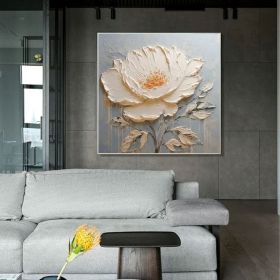 Abstract Flower Oil Painting on Canvas Extra Large Wall Art Original Minimalist Art White Floral Painting Custom Living Room Home Decor (Style: 01, size: 100x100cm)