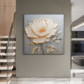 Abstract Flower Oil Painting on Canvas Extra Large Wall Art Original Minimalist Art White Floral Painting Custom Living Room Home Decor (Style: 01, size: 140x140cm)