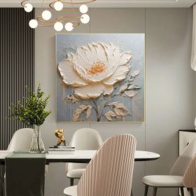 Abstract Flower Oil Painting on Canvas Extra Large Wall Art Original Minimalist Art White Floral Painting Custom Living Room Home Decor (Style: 01, size: 120x120cm)