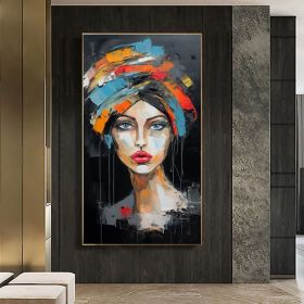 Original Beautiful Girl Oil Painting on Canvas Large Wall Art Abstract Portrait Art Custom Painting Fashion Decor Personalized Gift for Her (Style: 01, size: 120x240cm)
