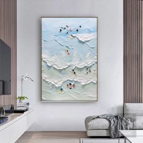The Beach Joys Ocean Surfing Art Hand Painted Extra Large Heavy Textured 3D Minimalist Swimming Art Abstract Oil Painting Coastal Wall Art (Style: 01, size: 50x70cm)