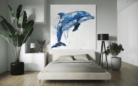 Blue Dolphin with White Background Oil Painting Square Acrylic Wall Art Handmade Painting on Canvas Modern Oversize Personalized Artwork (Style: 01, size: 60x60cm)