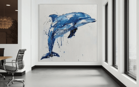 Blue Dolphin with White Background Oil Painting Square Acrylic Wall Art Handmade Painting on Canvas Modern Oversize Personalized Artwork (Style: 01, size: 140x140cm)
