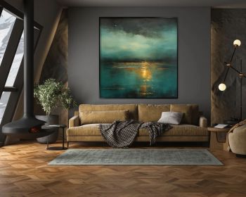 Green Sea 100% Handmade Golden Waves Green Tones Textured Painting Acrylic Abstract Oil Painting Wall Decor Living Room Office Wall (Style: 01, size: 120x120cm)