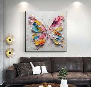 Original Handmade 3D Palette Knife Butterfly Wall Art Butterfly Textured Oil Painting Colorful Butterfly Painting Butterfly Animal Painting (Style: 01, size: 50x50cm)