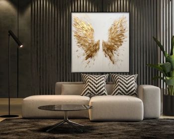 Gold Leaf Wings Oil Painting 100% Handmade Angel Wing Painting Textured Painting Acrylic Abstract Painting Golden Wing Office Wall Art (Style: 01, size: 160x160cm)
