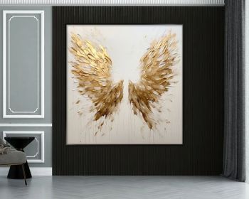 Gold Leaf Wings Oil Painting 100% Handmade Angel Wing Painting Textured Painting Acrylic Abstract Painting Golden Wing Office Wall Art (Style: 01, size: 80x80cm)