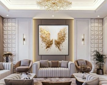 Gold Leaf Wings Oil Painting 100% Handmade Angel Wing Painting Textured Painting Acrylic Abstract Painting Golden Wing Office Wall Art (Style: 01, size: 100x100cm)