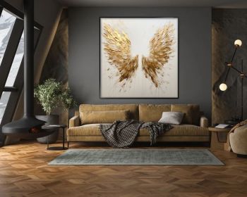 Gold Leaf Wings Oil Painting 100% Handmade Angel Wing Painting Textured Painting Acrylic Abstract Painting Golden Wing Office Wall Art (Style: 01, size: 50x50cm)