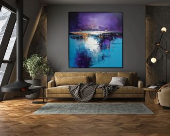 Abstract Purple and Blue 100% Handmade Colourfull Textured Painting Acrylic Oil Painting Wall Decor Living Room Office Wall Art (Style: 01, size: 50x50cm)