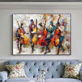 Large Abstract Jazz Band Oil Painting on Canvas Wall Art Original Black Jazz Music Art Orchestra Painting Fashion Decor Living Room Decor (Style: 01, size: 60x90cm)