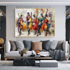 Large Abstract Jazz Band Oil Painting on Canvas Wall Art Original Black Jazz Music Art Orchestra Painting Fashion Decor Living Room Decor (Style: 01, size: 80x120cm)