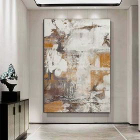 Hand Painted White And Brown Abstract Oil Painting On Canvas Large Original Hand Painted Canvas Wall Art Modern Minimalist Wall Art For Living Room (Style: 01, size: 80x120cm)