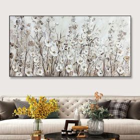 Handmade Oil Painting Abstract Art Modern White Spring Flowers On Canvas Heaven Textured Painting Knife Flower Painting Wall Decor Art (Style: 01, size: 120x240cm)