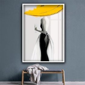 Handmade Oil Painting Woman In Yellow Hat Canvas Figure Painting Woman In Black Dress Fashion Canvas Wall Art Fashion Poster Sexy Woman In Black Dress (Style: 01, size: 90x130cm)