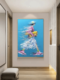 Large Vertical Woman on Blue Painting Abstract Modern Style Artwork Colorful Thick Textured 3D Painting Hand-Painted Original Artwork (Style: 01, size: 70x100cm)