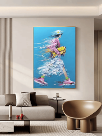 Large Vertical Woman on Blue Painting Abstract Modern Style Artwork Colorful Thick Textured 3D Painting Hand-Painted Original Artwork (Style: 01, size: 140x210cm)