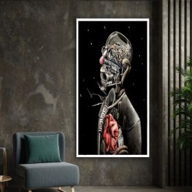 war in mind surreal machine man art canvas wall art surreal art Hand Painted Oil Painting banksy poster wall art canvas design framed ready to hang (Style: 01, size: 40x80cm)