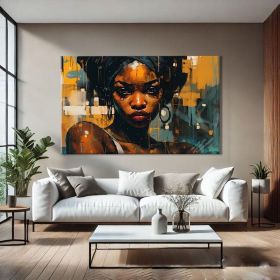 African Abstract Figure Wall Art Black Women Art Hand Painted Oil Painting Oversized Wall Art Abstract African Women Wall Art African Modern Art Gift (Style: 01, size: 50x70cm)