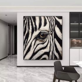 Zebra Gaze Abstract Style Wall Decor Zebra Animal Portrait Oil Painting Black White Striped Art Home Deco African Wildlife (Style: 01, size: 120x120cm)