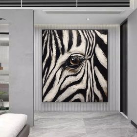 Zebra Gaze Abstract Style Wall Decor Zebra Animal Portrait Oil Painting Black White Striped Art Home Deco African Wildlife (Style: 01, size: 160x160cm)