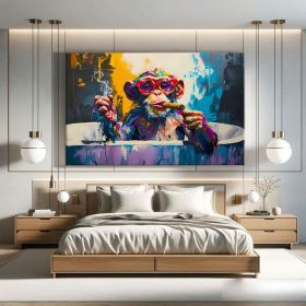 Monkey Bathroom Art Modern Pop Art Painting On Canvas Funky Hand Painted Oil Painting Street Graffiti Wall Art Framed Funny Bathroom Wall Art (Style: 01, size: 80x120cm)