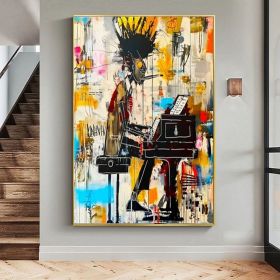Jazz Musician Contemporary Graffiti Figure Wall Art Canvas Modern Decor Hand Painted Oil Painting Extra Large Ready to Hang Trendy Urban Painting Hous (Style: 01, size: 90x130cm)