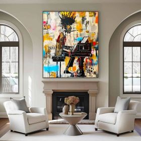 Jazz Musician Contemporary Graffiti Figure Wall Art Canvas Modern Decor Hand Painted Oil Painting Extra Large Ready to Hang Trendy Urban Painting Hous (Style: 01, size: 60x90cm)