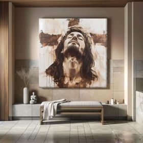 Christian Hand Painted Oil Painting Modern Jesus Painting Framed Large Religious Figure Wall Art Abstract Religious Art Jesus Canvas Wall Art Abstract (Style: 01, size: 50x50cm)