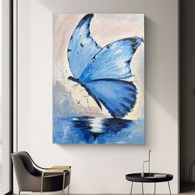 Hand Painted Custom Butterfly Oil Painting On Canvas Original Abstract White And Blue Painting Butterfly Art Minimalist Wall Art Texture Art (Style: 01, size: 60x90cm)