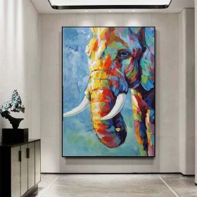 Hand Painted Impressionist Elephant Oil Painting On Canvas- Contemporary Multi-Colored Safari Animal Fine Art Colorful Wall Art For Home Decor (Style: 01, size: 80x120cm)