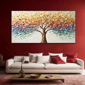Hand Painted Flower Tree Oil Painting Abstract Life Colorful Tree Canvas Artwork Hand Heavy Texture Botanical Natural Landscape Home Wall Decor Gift F (Style: 01, size: 140x280cm)