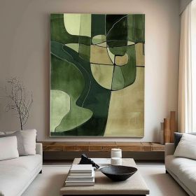 Green textured wall decoration Large green abstract painting in the style of abstract minimalism,green wall art Scandinavian art canvas art (Style: 01, size: 100x150cm)