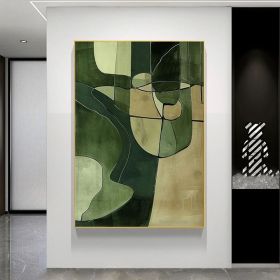 Green textured wall decoration Large green abstract painting in the style of abstract minimalism,green wall art Scandinavian art canvas art (Style: 01, size: 90x130cm)