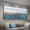 Hand Painted Oil Paintings Hand Painted Wall Art Abstract Plant Floral Blue Lavender Living Room Hallway Bedroom Luxurious Decorative Painting
