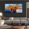 Oil Painting 100% Handmade Hand Painted Wall Art On Canvas Orange Blue Horizontal Abstract Modern Home Decoration Decor Rolled Canvas No Frame Unstret