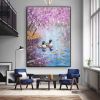 Hand Painted Oil Painting Seaonal Landscape Painting Spring Ducks Floral Painting Oversized Abstract Wall Art Living Room Wall Abstract Art Textured C